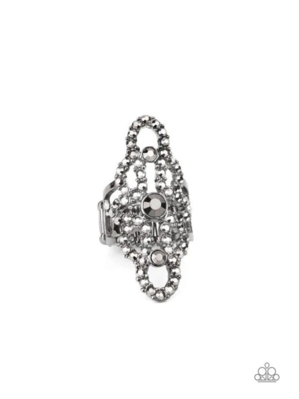 Futuristic Free Spirit Black Paparazzi Hematite Lacework Cocktail Ring